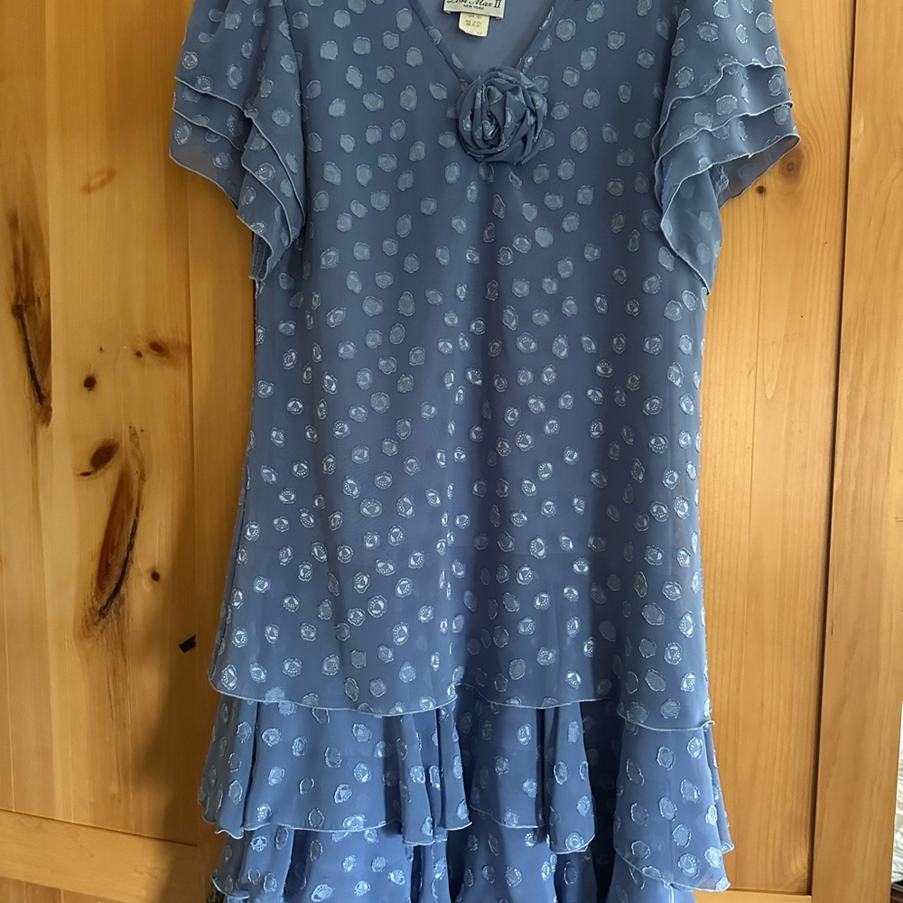 Vintage Light Blue Polka Dot Ruched Tiered Midi Sundress Ruffled Flutter Sleeve